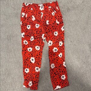 Nieves Lavi silk Red Floral Patterned Pants size 4 small